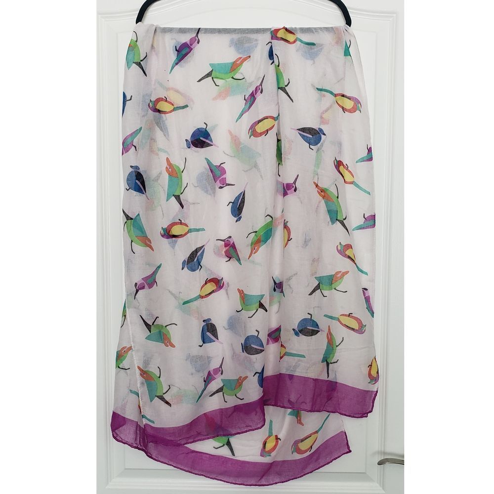Blu Bird Print Wrap Sarong Coverup Scarf Shawl Beachy Festival Animal Print‎